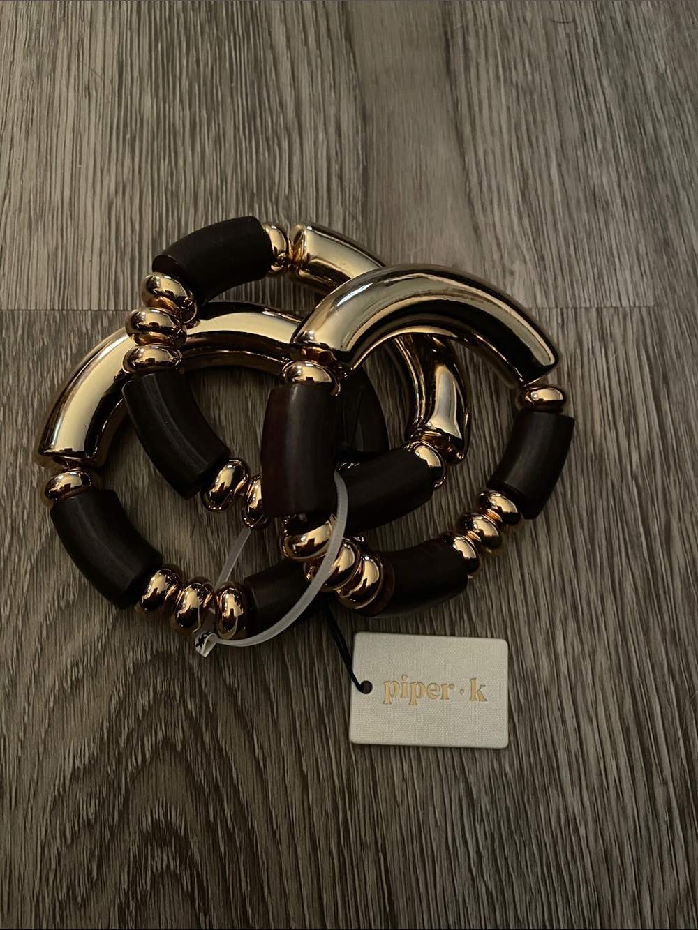 Piper Gold and Dark Brown Mixed Link Stretch Bracelet Set